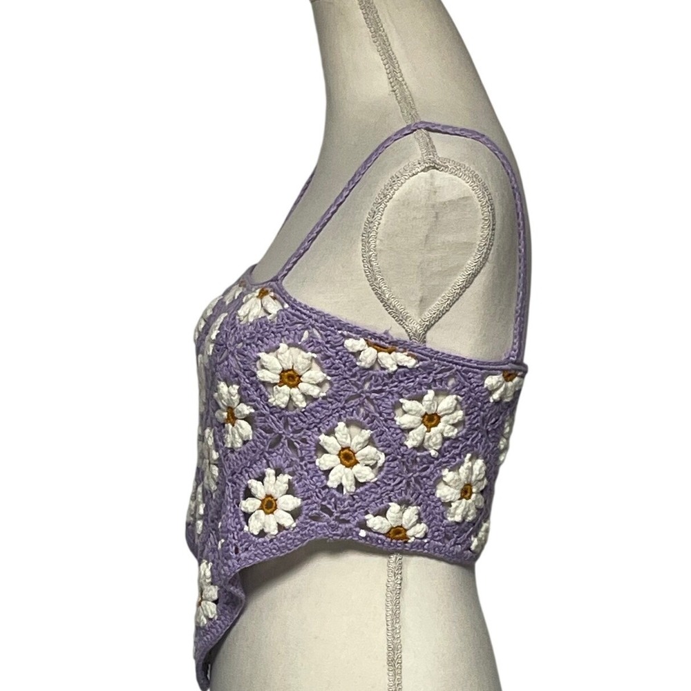 Akira Crochet Sleeveless Lavender Boho Daisy Tank Top Women's M - Picture 6 of 11